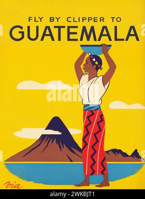 Envolez-vous par Clipper pour Guatemala. Années 1950 Pan American World Airways remarque : le bas de l'image a été coupé. Banque D'Images