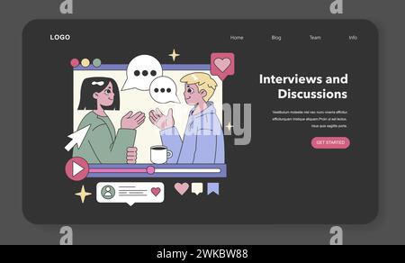 Concept des entrevues et des discussions. Deux personnes se sont engagées dans une conversation réfléchie sur les médias sociaux. Partager des perspectives en ligne. Illustration vectorielle plate. Illustration de Vecteur