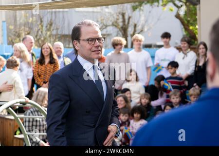 San Francisco, États-Unis. 19 février 2024. Altesses Royales la princesse héritière Victoria Ingrid Alice désirée et le prince Olof Daniel de Suède à l'école scandinave et au centre culturel de San Francisco, CA, le 19 février 2024. Une partie de leur voyage officiel dans la région de la baie. (Photo de Skyler Greene/Sipa USA) crédit : Sipa USA/Alamy Live News Banque D'Images