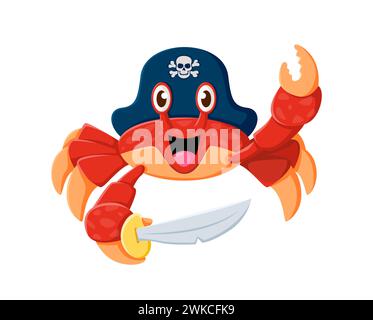 Animal marin pirate de crabe de dessin animé brandit un sabre brillant, enfilant un redoutable chapeau tricorne. Ses griffes sont prêtes pour l'aventure, les yeux brillants de malice, incarnant l'esprit de la mer Illustration de Vecteur