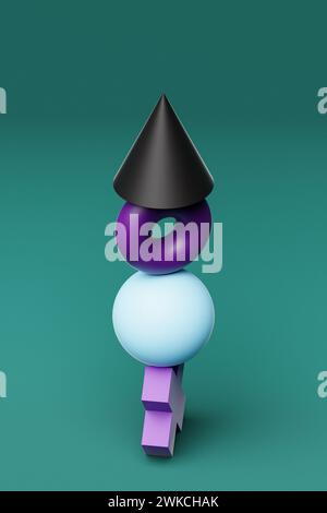 illustration 3d d'une pyramide de figures volumétriques géométriques multicolores sur un fond vert Banque D'Images