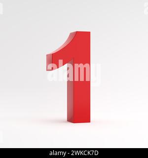 Rouge numéro un 1 sur fond blanc. Rendu 3D. Banque D'Images