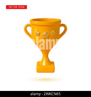 3d trophée coupe jaune avec des étoiles d'or. Illustration de Vecteur