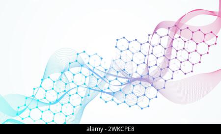 Structure moderne des molécules abstraites pour la science ou le milieu médical. Visualisation de l'hélice de l'ADN ou de l'atome. Fond abstrait de flux d'onde moléculaire Banque D'Images