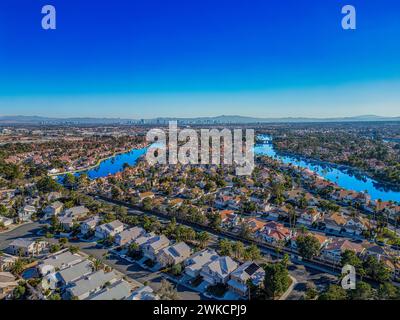 Une vue aérienne de la communauté Lakes à Las Vegas. Banque D'Images