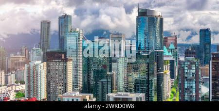 Une vue aérienne des bâtiments du centre-ville de Vancouver, BC, Canada. Banque D'Images