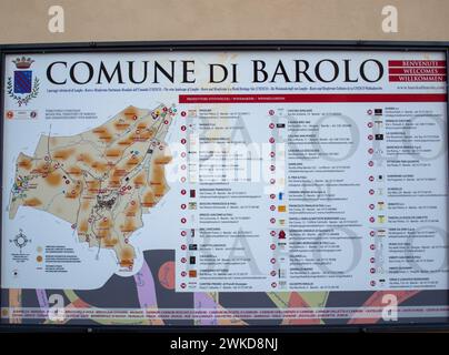 Barolo, Italie - 9 septembre 2022 : carte montrant l'emplacement des vignobles les plus importants de la région de Barolo. Région des Langhe. Piémont, Italie Banque D'Images