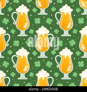 Modèle sans couture de. Symboles Patricks Day. Bière, Oktoberfest. Trèfle à quatre feuilles. Bonne chance. Magie, traditions religieuses. Pour papier peint, tissu packa Illustration de Vecteur