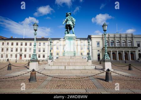 Place de Gustave Adolphe avec la statue de Gustave Adolphe de Suède à Göteborg, Suède Banque D'Images