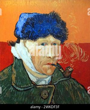 Autoportrait avec oreille et pipe bandées (1889) de Vincent van Gogh (1853-1890) Banque D'Images