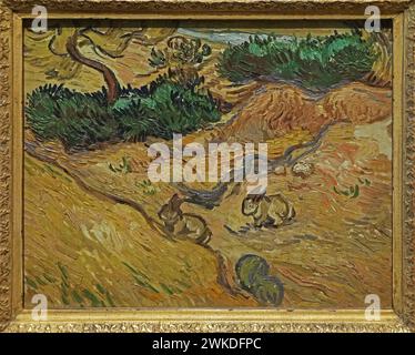 Paysage avec lapins (1889) de Vincent van Gogh (1853-1890) Banque D'Images