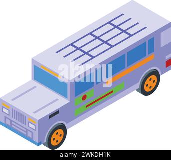 Vecteur isométrique d'icône de voiture de jeepney. Rétro automobile. Bus Road City Illustration de Vecteur