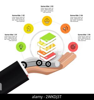 Modèle d'infographie avec icônes et 5 options ou étapes. Concept éducatif. Peut être utilisé pour la mise en page de flux de travail, diagramme, bannière, webdesign. Vecteur illus Illustration de Vecteur