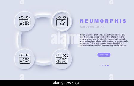 Icône de ligne de programme. Mur , mensuel , bureau annuel , planificateur , numérique , astérisque, horloge, coche. Style néomorphisme. Icône de ligne vectorielle pour les entreprises et les adv Illustration de Vecteur