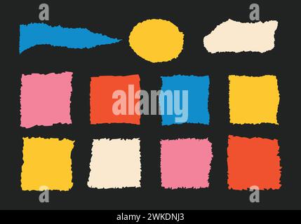 Formes rectangulaires à bords dentelés, cadres. Collection de morceaux de papier déchiré, bordure grunge isolée. Les bandes déchirées définissent l'illustration de l'arrière-plan vectorielle Illustration de Vecteur