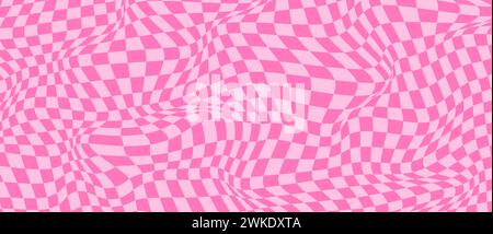 Fond vectoriel rose groovy hippie 70s. Échiquier et motif tordu. Vecteur psychédélique abstrait grille fond d'écran amusant. Style rétro pour l'impression Illustration de Vecteur