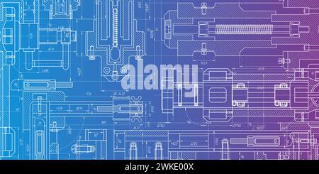 Schéma d'ingénierie technologique sur un fond lumineux de couleur .dessin d'ingénierie mécanique .systèmes de conception assistée par ordinateur.bannière industrielle.vecteur Illustration de Vecteur