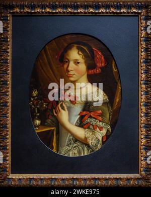 Fille avec des roses, Francesco Cittadini il Milanese, Nins, Portraits d'enfants s. XVI-XIX, Musée sa Bassa Blanca (msbb). Yannick vu et Ben Jakober , Alcudia, Majorque, Espagne. Banque D'Images