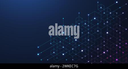 Illustration vectorielle de technologie moderne avec grille carrée. Texture des cubes de modèle de bannière technologique. Abstraction géométrique numérique avec lignes et points Illustration de Vecteur