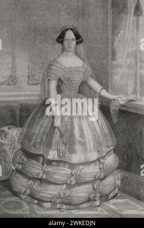 Sophie de Suède (1801-1865) Princesse de Suède et grande-duchesse consort de Bade (1830-1852), par son mariage avec Léopold Ier (1790-1852), grand-duc de Bade (1830-1852). Portrait. Lithographie de J.J. Martinez. Reyes Contemporáneos (Rois contemporains). Volume II. Publié à Madrid, 1852. Auteur : J. J. Martínez. Lithographe espagnol du XIXe siècle. Banque D'Images