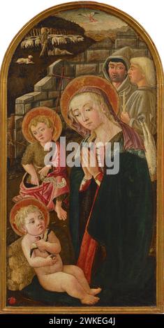 L'Adoration de l'enfant Christ avec les bergers et Saint Jean Baptiste. Musée : COLLECTION PRIVÉE. Auteur : Domenico di Zanobi (Maître de la Nativité Johnson). Banque D'Images