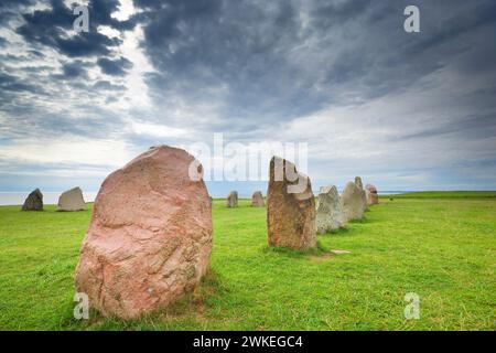 Ales Stenar - monument mégalithique en Scanie dans le sud de la Suède Banque D'Images