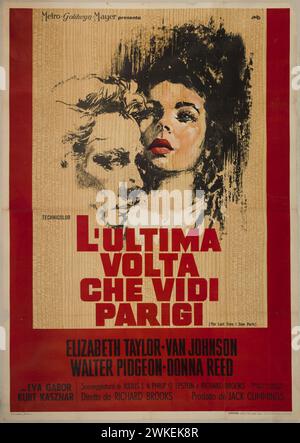 Affiche de film 'L'ultima volta che vidi Parigi (la dernière fois que j'ai vu Paris)' de Richard Brooks. Musée : COLLECTION PRIVÉE. Auteur : Nino Nanni. Banque D'Images