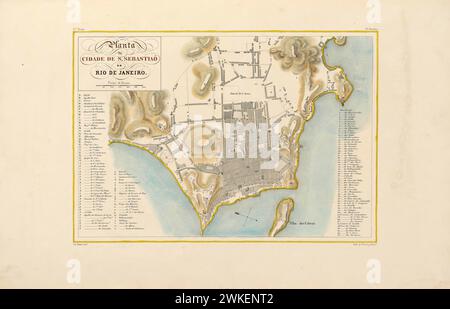 Plan de la ville de Rio de Janeiro. Extrait de 'voyage pittoresque et historique au Brésil'. Musée : COLLECTION PRIVÉE. AUTEUR : JEAN-BAPTISTE DEBRET. Banque D'Images