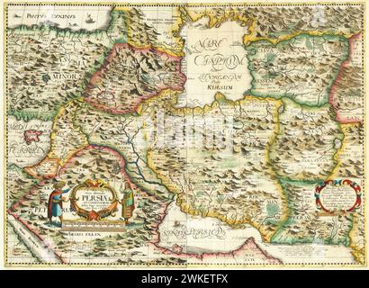 Vintage illustré 'Map Nova Delineatio persiae et Confiniorum Veteri longe Accuratior edita Anno 1655'. Carte de l'Empire perse, publiée par Adam Olearius en 1656. Publié : Schleswig . Banque D'Images