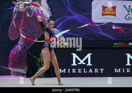 Chieti, Italie. 17 février 2024. Alba Bautista de Kinesis SSD pendant la gymnastique rythmique FGI Serie A1 2024 à PalaTricalle. (Photo de Fabrizio Carabelli/SOPA images/Sipa USA) crédit : Sipa USA/Alamy Live News Banque D'Images