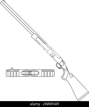 Fusil de chasse et ceinture de bandolier de chasse avec cartouches Isolated Outline icône dans le style plat. Illustration de Vecteur