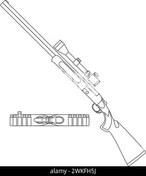 Fusil avec vue optique et chasse Bandolier ceinture avec cartouches icône de contour isolé dans le style plat. Illustration de Vecteur