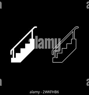 Escalier avec garde-corps escaliers avec barrière d'échelle de main courante ensemble d'escalier icône blanc illustration vectorielle image simple contour de remplissage solide Illustration de Vecteur