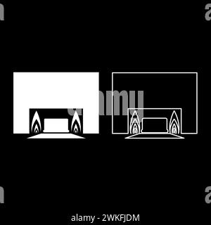 Processus de crémation crématoire de crémation équipement crématoire Set icône de couleur blanche illustration vectorielle image simple ligne de contour de remplissage solide Illustration de Vecteur