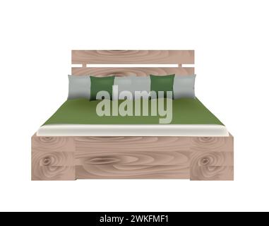 Lit king size en bois avec oreillers, vecteur Illustration de Vecteur