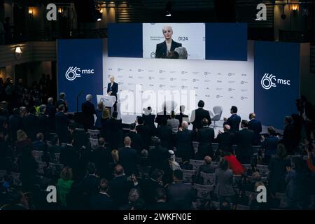 Julia Nawalnaja, Ehefrau Witwe von Alexej Nawalny, aufgenommen im Rahmen einer Rede auf der Muenchner Sicherheitskonferenz MSc à Berlin, 16.02.2024. Berlin Deutschland *** Julia Navalnaya, épouse et veuve d'Alexei Navalny, enregistrée lors d'un discours à la conférence de Munich sur la sécurité MSC à Berlin, 16 02 2024 Berlin Allemagne Copyright : xFelixxZahnx Banque D'Images