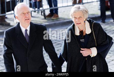 Bruxelles, Belgique. 20 février 2024. L'archiduc Carl Christian d'Autriche et l'archiduchesse Marie-Astrid d'Autriche photographiés avant une messe spéciale pour commémorer les membres décédés de la famille royale belge, à onze-Lieve-Vrouwkerk - Eglise notre-Dame, à Laeken-Laken, Bruxelles, mardi 20 février 2024. BELGA PHOTO BENOIT DOPPAGNE crédit : Belga News Agency/Alamy Live News Banque D'Images