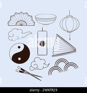 Chine Chinois Doodle Draw illustration vectorielle icônes chinois symbole Doodle Scribbles Illustration de Vecteur