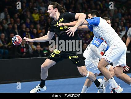 Nantes, France. 20 février 2024. © PHOTOPQR/Ouest FRANCE/Franck Dubray ; Nantes ; 20/02/2024 ; Handball EHF European League HBC Nantes contre Gornik Zabrze Lucas de la Breteche /H Nantes (photo Franck Dubray) crédit : MAXPPP/Alamy Live News Banque D'Images