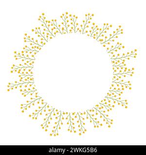 Fleurs de mimosa jaune autour du cadre de couronne. Bordure de fond d'aquarelle avec illustration de fleur dessinée à la main isolé sur blanc pour la conception de carte, impression Banque D'Images