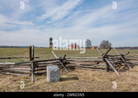 Monument au 73rd New York Volunteer Infantry Regiment et à la ferme Sherfy, Gettysburg PA États-Unis Banque D'Images