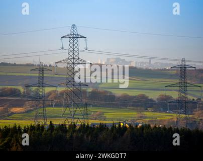 Édimbourg, Royaume-Uni. 20 février 2024. 20 février 2024 Une vue des pylônes électriques regardant vers Edimbourg. Crédit : phil wilkinson/Alamy Live News Banque D'Images