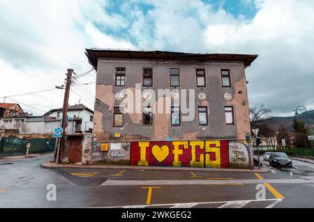 Sarajevo - BiH - 11 février 2024 : la synagogue de Bjelave, ou Bet Tefila, était le bâtiment religieux juif du district de Bjelave à Sarajevo, en Bosnie-Herzégovine Banque D'Images