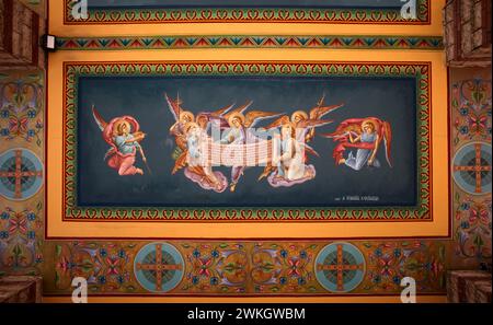 Gros plan, peinture au plafond, Katholikon, Monastère de St Theodora, Thessalonique, Macédoine, Grèce Banque D'Images