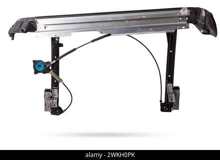 Moteur de mécanisme de lève-vitre électrique pour une voiture sur fond blanc isolé. Catalogue de pièces de rechange pour automobiles Banque D'Images