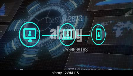 Image du balayage de l'oscilloscope, du traitement des données et du réseau de connexions sur le réseau Banque D'Images