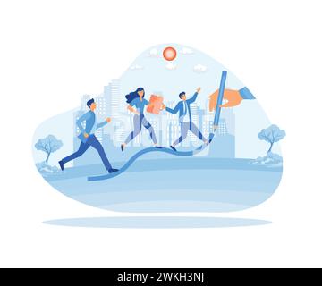 Hommes d'affaires marchant sur la ligne de graphique montante. Grand diagramme de croissance dessiné à la main. illustration moderne vectorielle plate Illustration de Vecteur