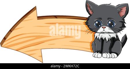 Adorable chaton de dessin animé à côté d'un signe de flèche vide. Illustration de Vecteur