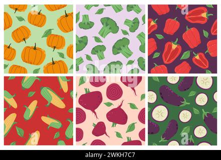 Ensemble de motifs décoratifs avec des légumes naturels Illustration de Vecteur