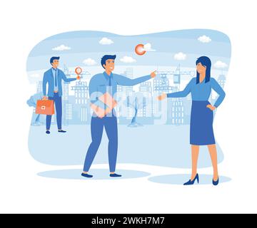 Investissement immobilier d'entreprise avec réunion d'investisseurs du groupe. illustration moderne vectorielle plate Illustration de Vecteur
